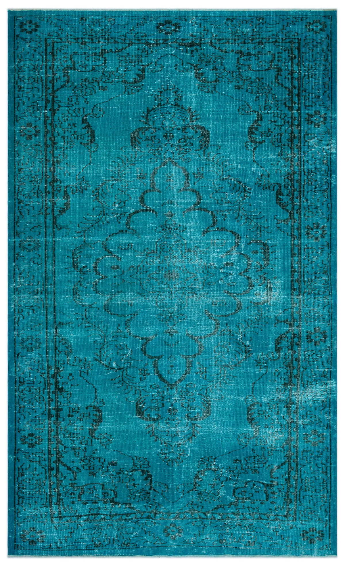 Turquoise  Over Dyed Vintage Rug 5&#39;10&#39;&#39; x 9&#39;8&#39;&#39; ft 177 x 295 cm