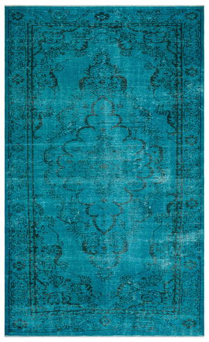 Turquoise  Over Dyed Vintage Rug 5'10'' x 9'8'' ft 177 x 295 cm