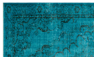 Turquoise  Over Dyed Vintage Rug 5'10'' x 9'8'' ft 177 x 295 cm