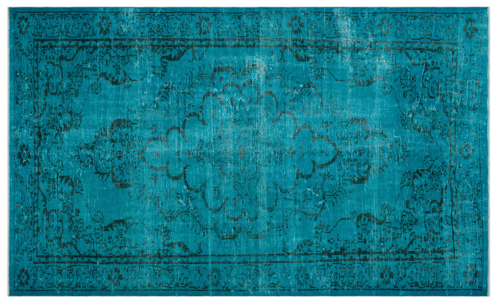 Turquoise  Over Dyed Vintage Rug 5'10'' x 9'8'' ft 177 x 295 cm