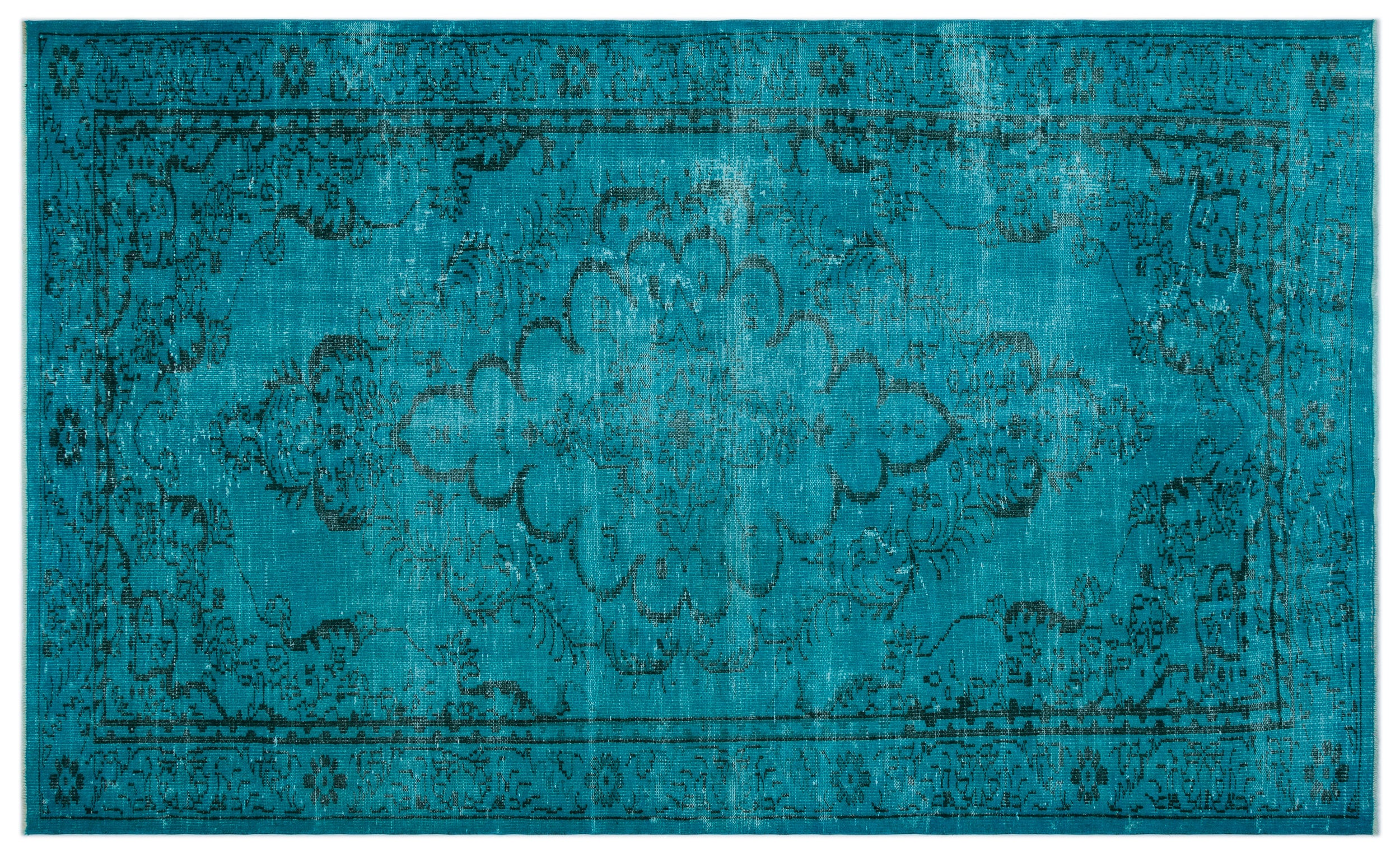 Turquoise  Over Dyed Vintage Rug 5'10'' x 9'8'' ft 177 x 295 cm