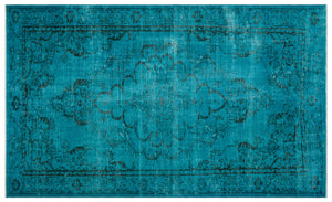 Turquoise  Over Dyed Vintage Rug 5'10'' x 9'8'' ft 177 x 295 cm