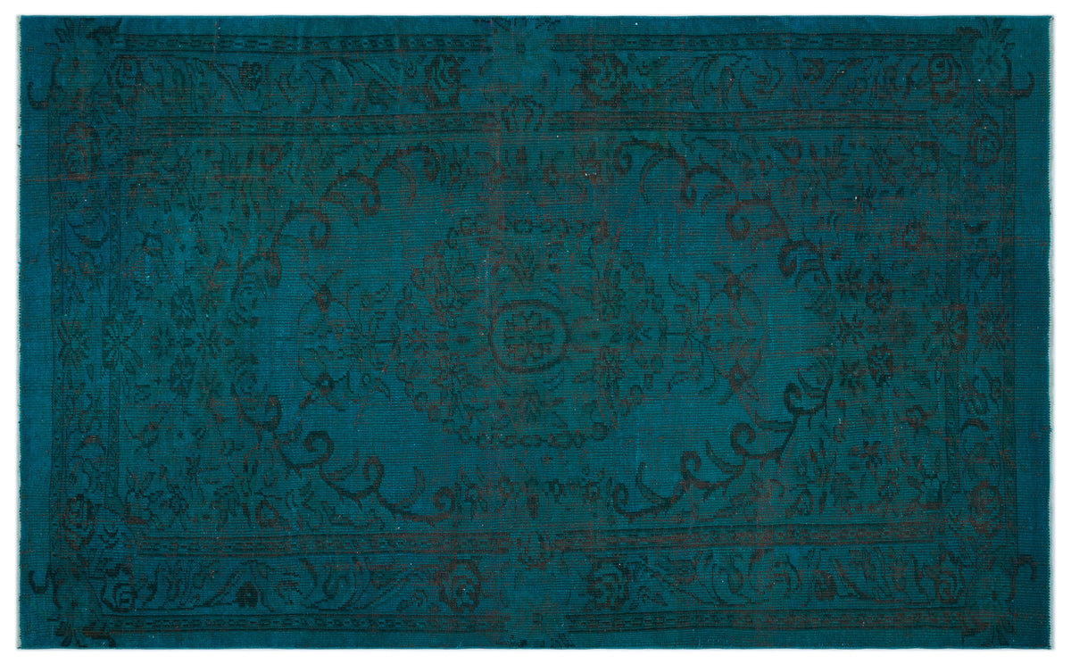 Turquoise  Over Dyed Vintage Rug 5&#39;9&#39;&#39; x 9&#39;9&#39;&#39; ft 176 x 298 cm
