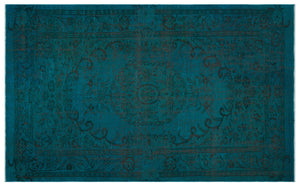 Turquoise  Over Dyed Vintage Rug 5'9'' x 9'9'' ft 176 x 298 cm