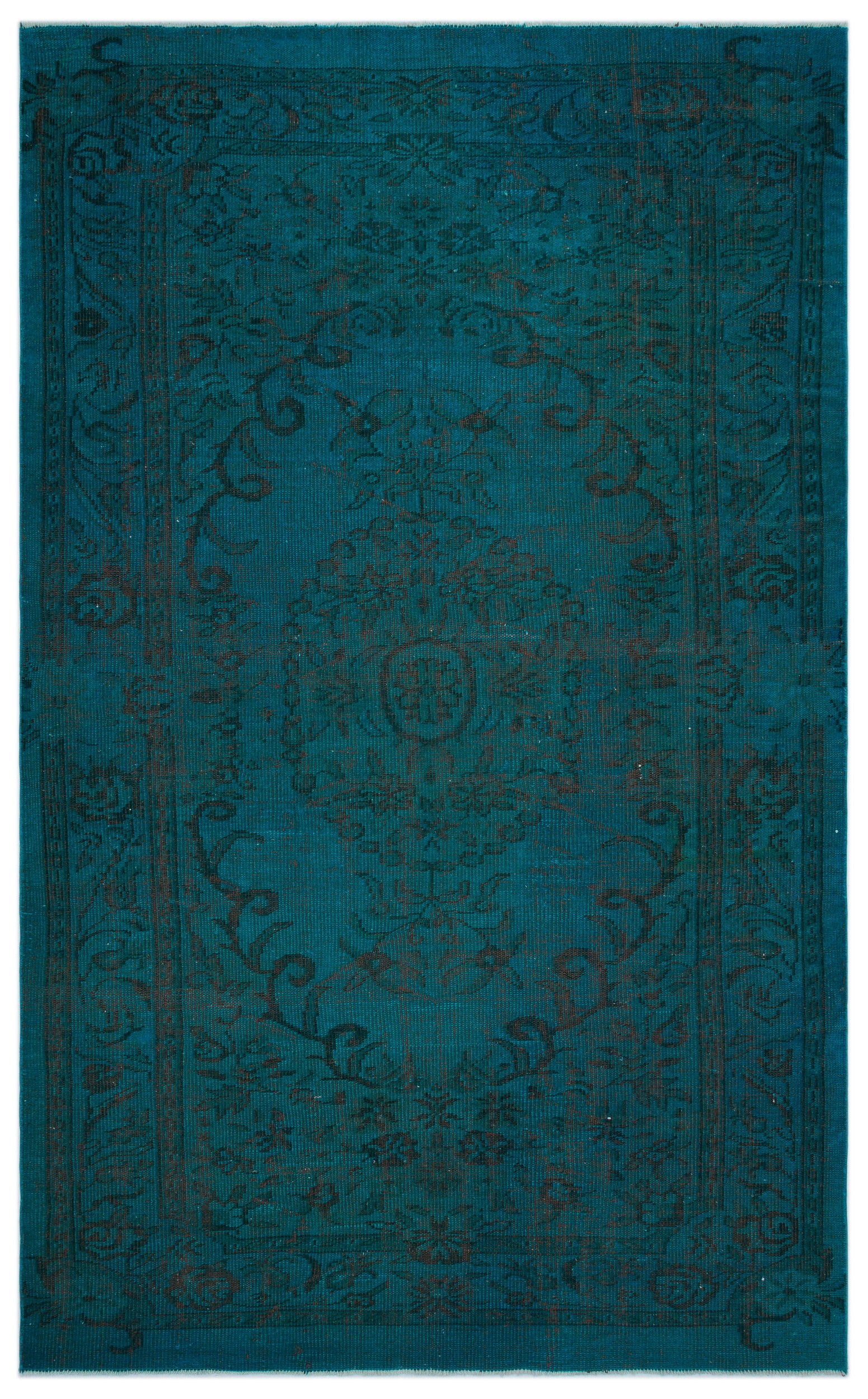 Turquoise  Over Dyed Vintage Rug 5'9'' x 9'9'' ft 176 x 298 cm