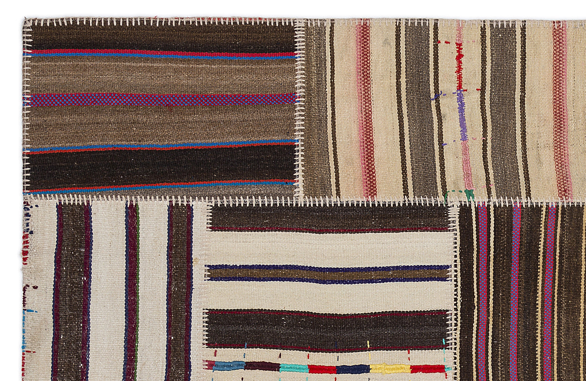 Striped Over Dyed Kilim Patchwork Unique Rug 5&#39;3&#39;&#39; x 7&#39;7&#39;&#39; ft 160 x 230 cm