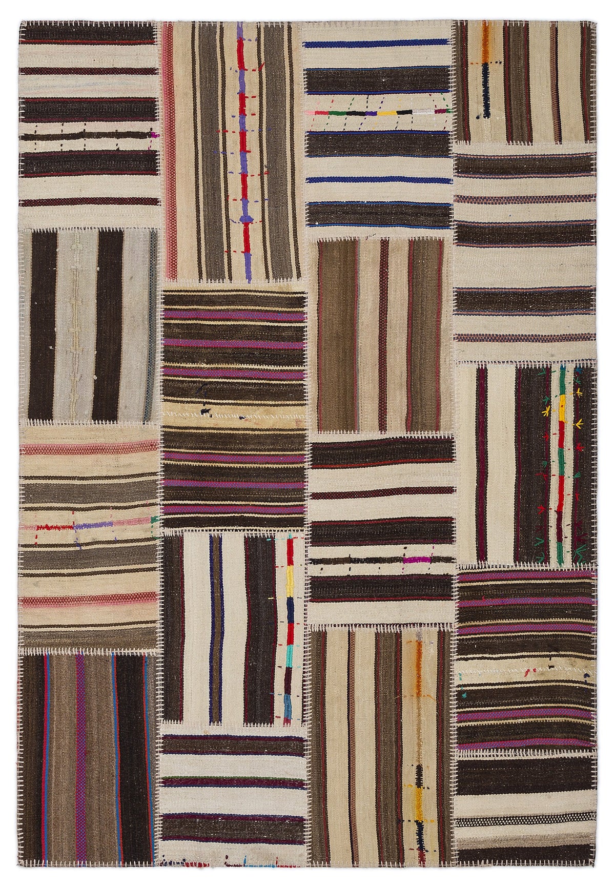 Striped Over Dyed Kilim Patchwork Unique Rug 5&#39;3&#39;&#39; x 7&#39;7&#39;&#39; ft 160 x 230 cm