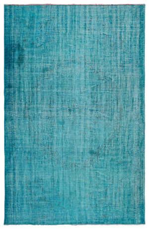 Turquoise  Over Dyed Vintage Rug 6'1'' x 9'3'' ft 185 x 281 cm
