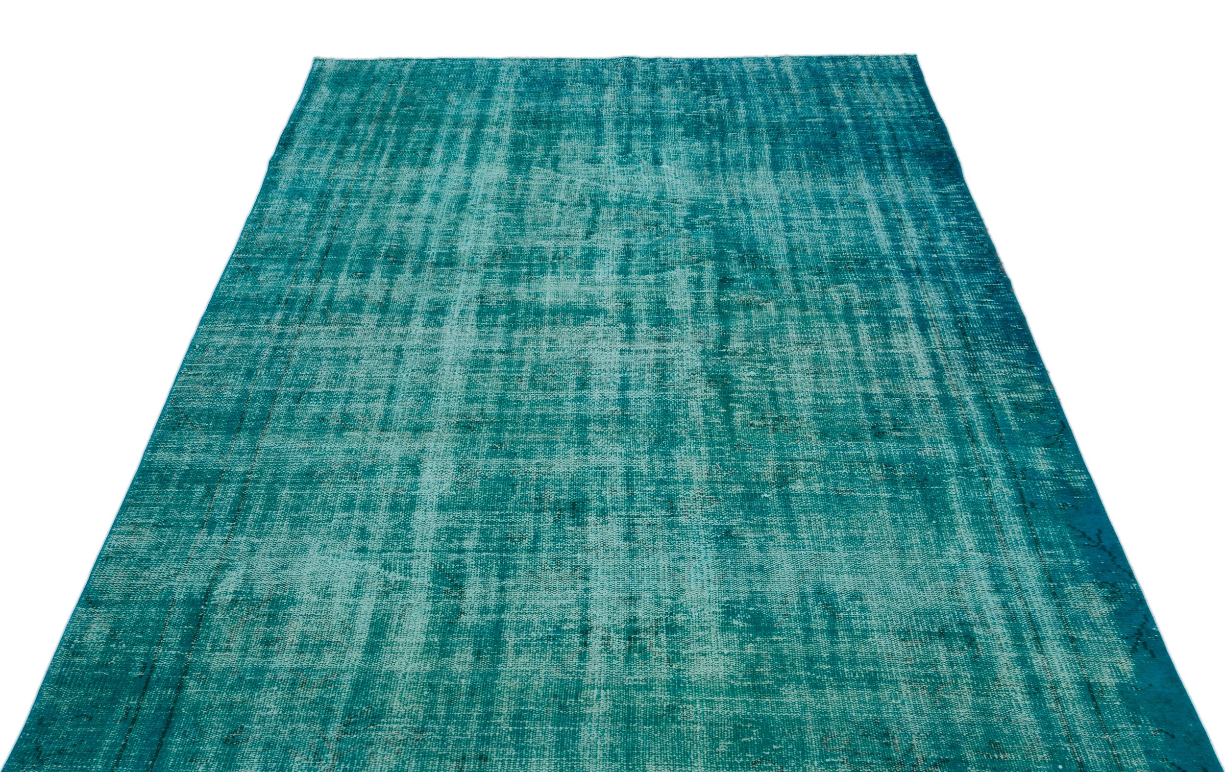 Turquoise Over Dyed Vintage Rug 5'7'' x 9'0'' ft 170 x 275 cm - Unique ...