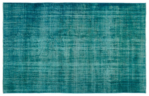 Turquoise  Over Dyed Vintage Rug 5'7'' x 9'0'' ft 170 x 275 cm