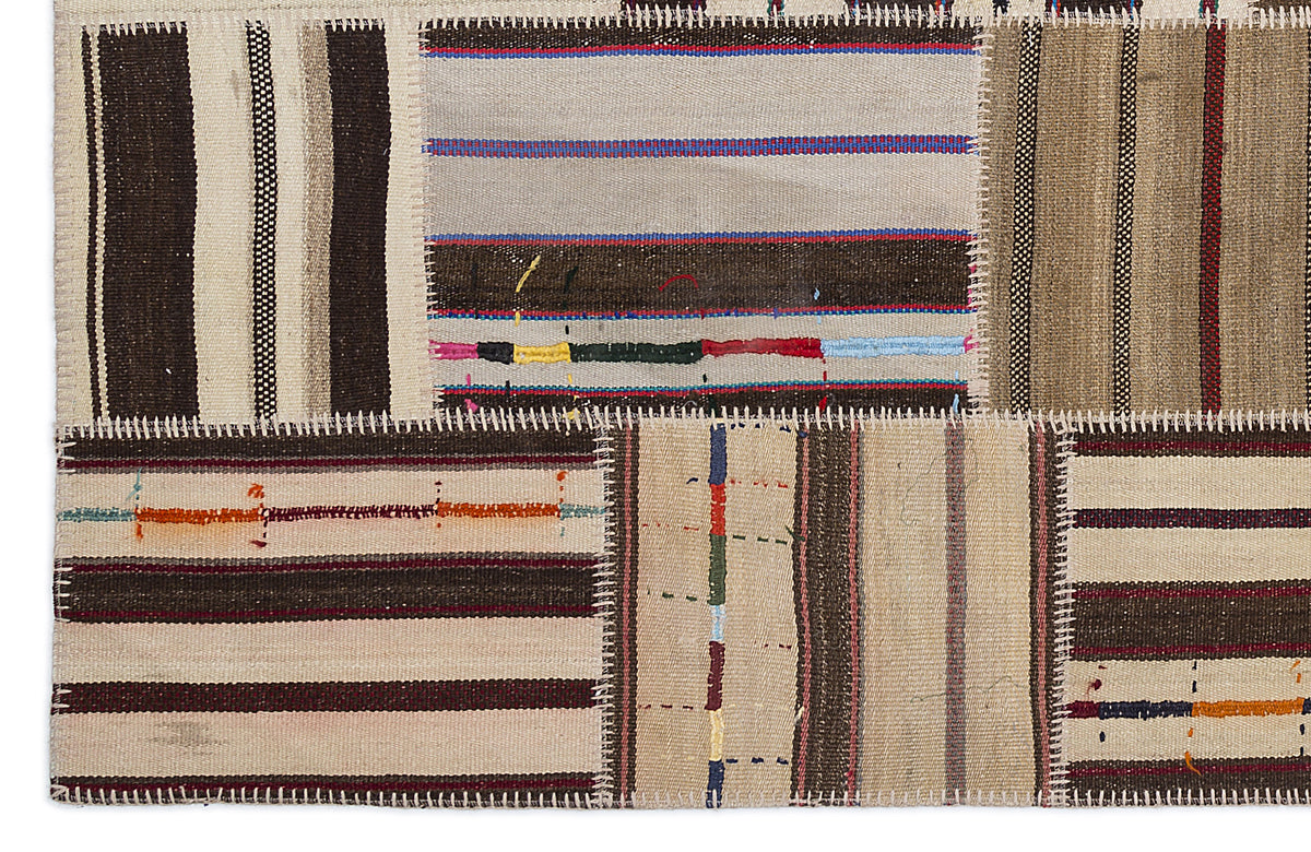 Striped Over Dyed Kilim Patchwork Unique Rug 5&#39;3&#39;&#39; x 7&#39;7&#39;&#39; ft 160 x 230 cm