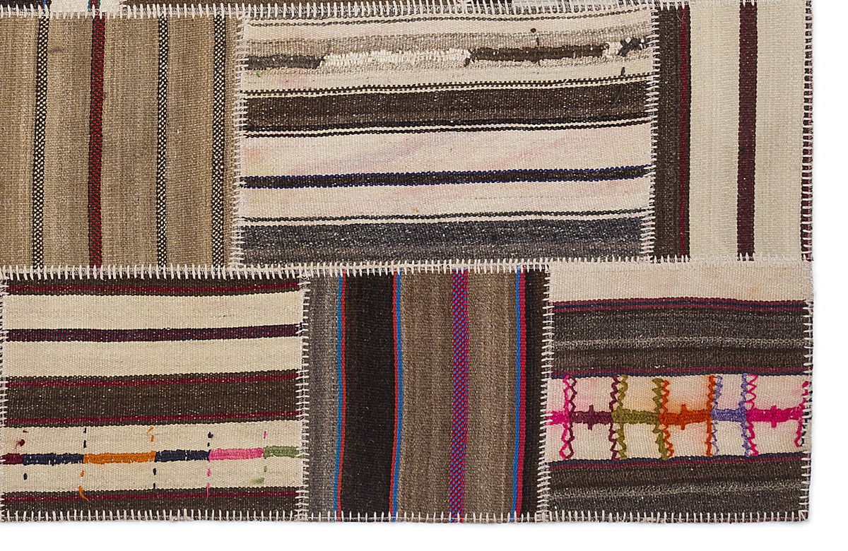 Striped Over Dyed Kilim Patchwork Unique Rug 5&#39;3&#39;&#39; x 7&#39;7&#39;&#39; ft 160 x 230 cm