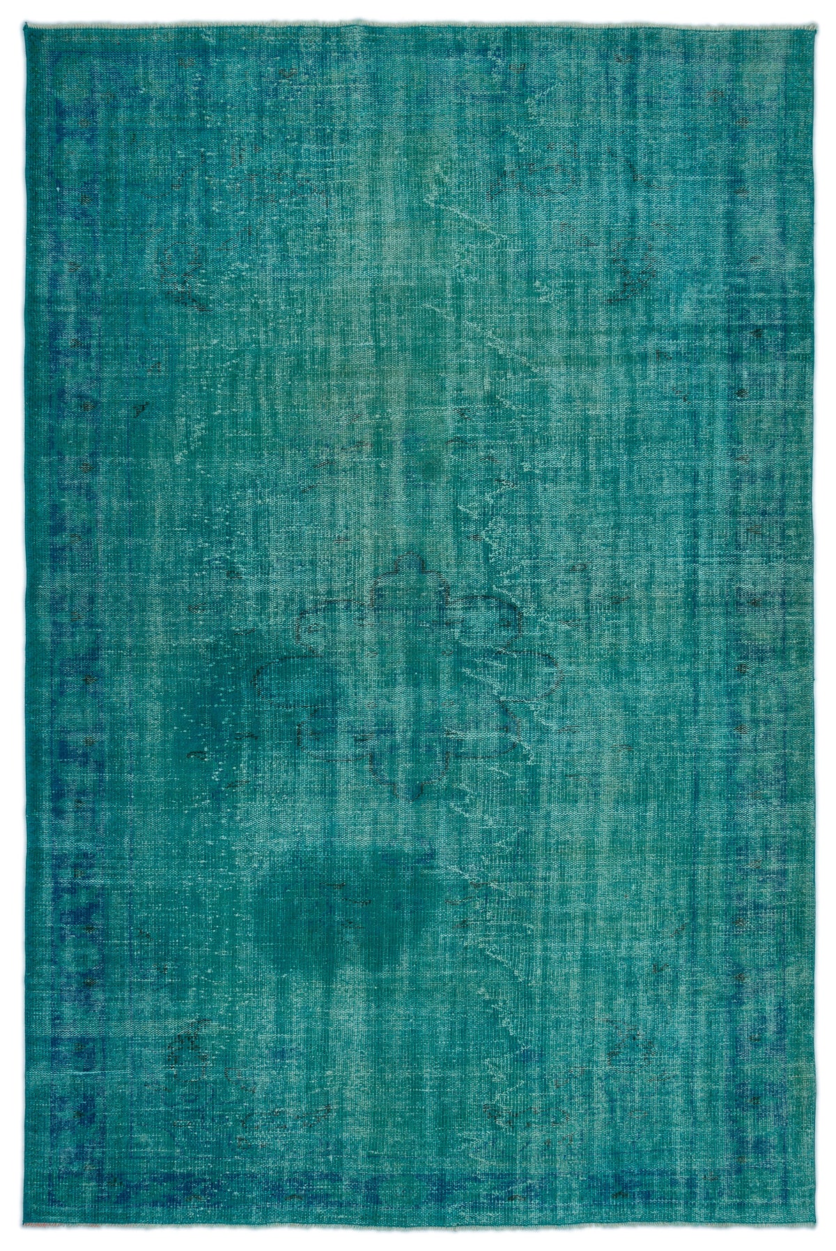 Turquoise  Over Dyed Vintage Rug 6&#39;2&#39;&#39; x 9&#39;1&#39;&#39; ft 187 x 276 cm