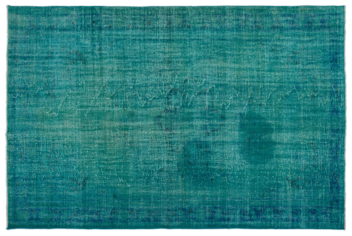 Turquoise  Over Dyed Vintage Rug 6&#39;2&#39;&#39; x 9&#39;1&#39;&#39; ft 187 x 276 cm