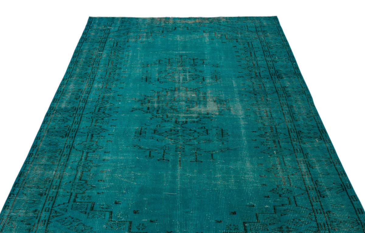 Turquoise  Over Dyed Vintage Rug 5&#39;8&#39;&#39; x 8&#39;6&#39;&#39; ft 173 x 258 cm