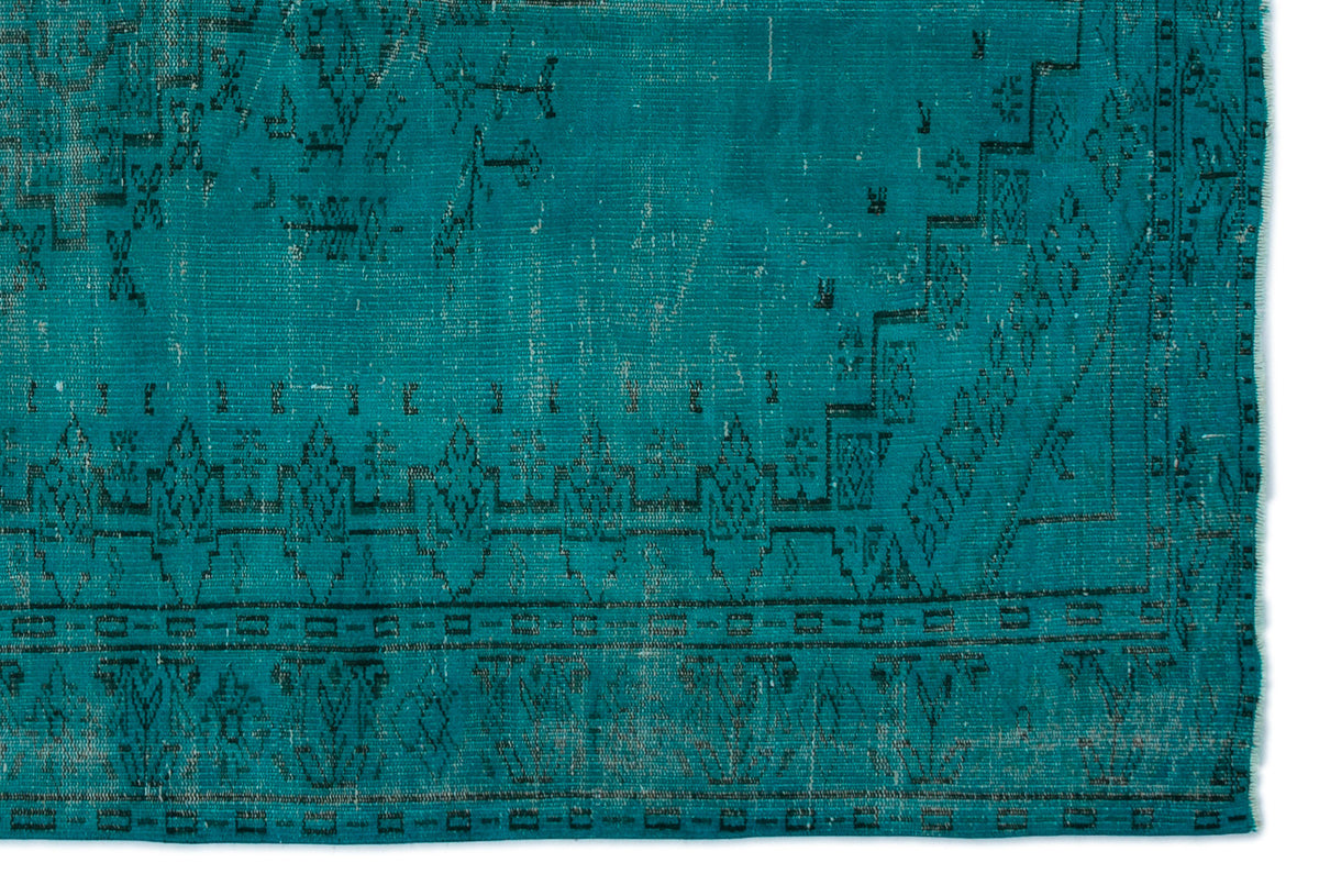 Turquoise  Over Dyed Vintage Rug 5&#39;8&#39;&#39; x 8&#39;6&#39;&#39; ft 173 x 258 cm