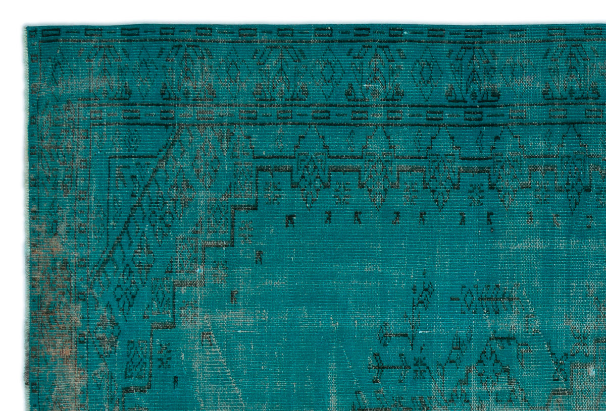 Turquoise  Over Dyed Vintage Rug 5&#39;8&#39;&#39; x 8&#39;6&#39;&#39; ft 173 x 258 cm