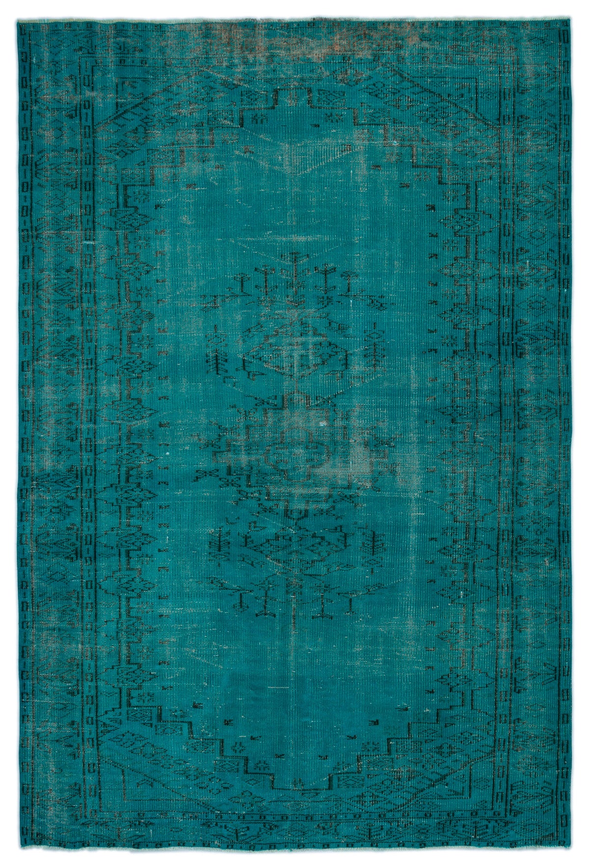 Turquoise  Over Dyed Vintage Rug 5&#39;8&#39;&#39; x 8&#39;6&#39;&#39; ft 173 x 258 cm
