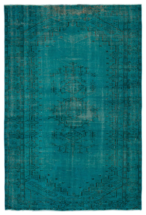 Turquoise  Over Dyed Vintage Rug 5'8'' x 8'6'' ft 173 x 258 cm