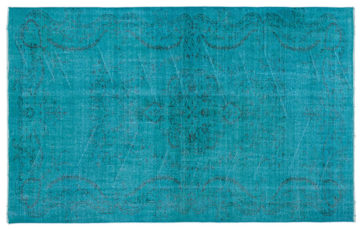 Turquoise  Over Dyed Vintage Rug 5&#39;2&#39;&#39; x 8&#39;4&#39;&#39; ft 158 x 255 cm