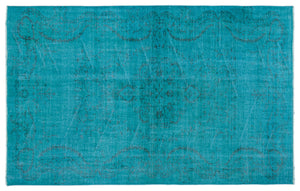 Turquoise  Over Dyed Vintage Rug 5'2'' x 8'4'' ft 158 x 255 cm