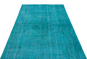Turquoise  Over Dyed Vintage Rug 5'2'' x 8'4'' ft 158 x 255 cm