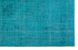 Turquoise  Over Dyed Vintage Rug 5'2'' x 8'4'' ft 158 x 255 cm