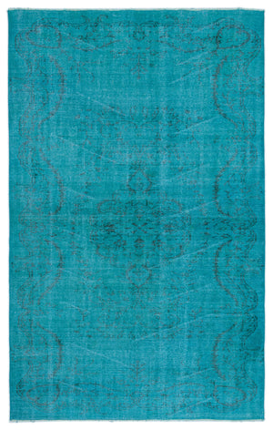 Turquoise  Over Dyed Vintage Rug 5'2'' x 8'4'' ft 158 x 255 cm