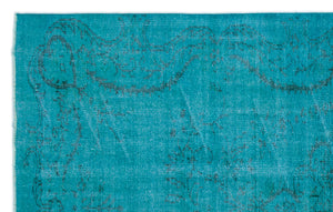 Turquoise  Over Dyed Vintage Rug 5'2'' x 8'4'' ft 158 x 255 cm