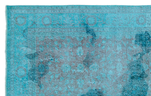 Turquoise  Over Dyed Vintage Rug 6'1'' x 9'6'' ft 185 x 290 cm