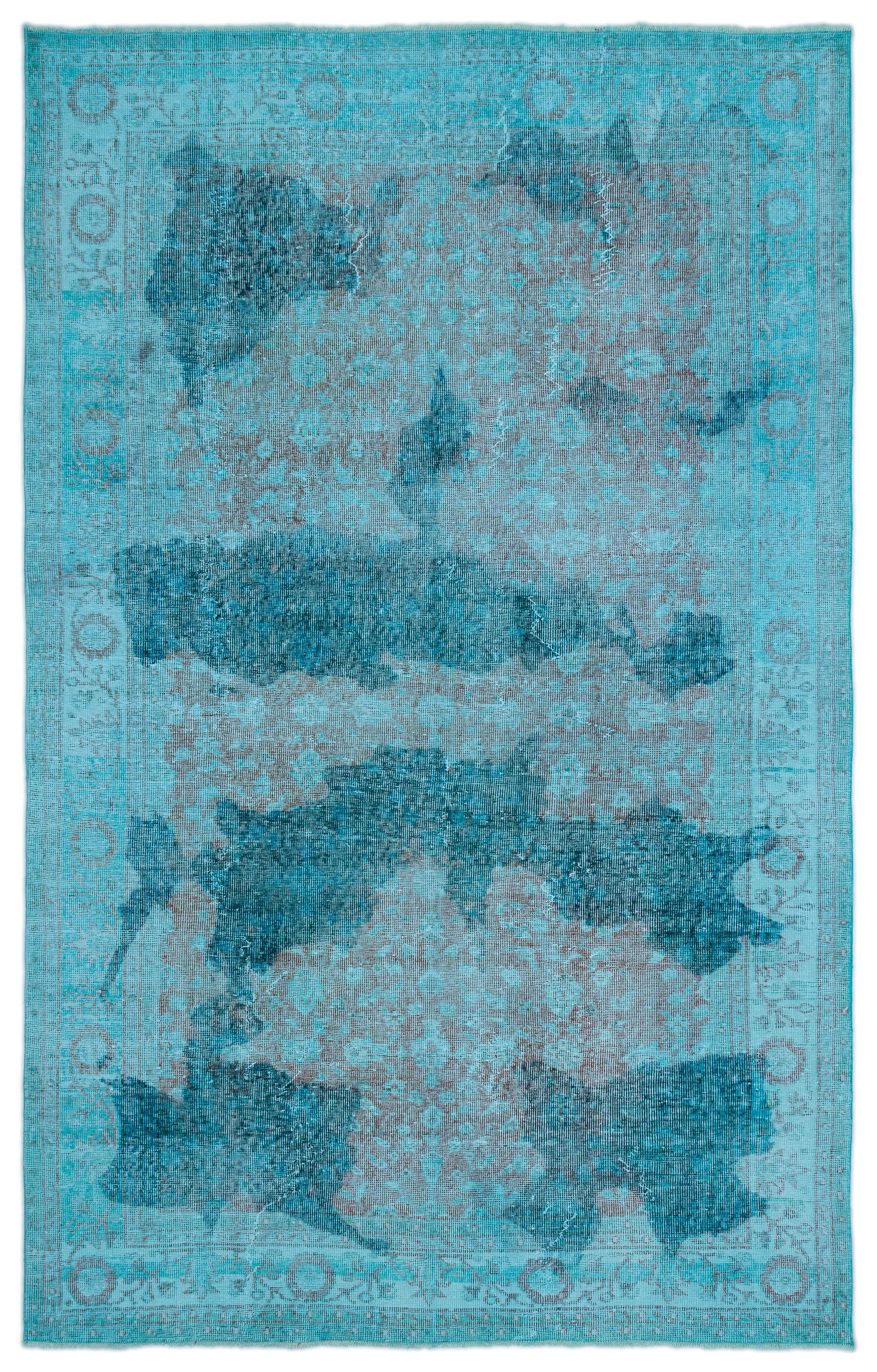 Turquoise  Over Dyed Vintage Rug 6'1'' x 9'6'' ft 185 x 290 cm