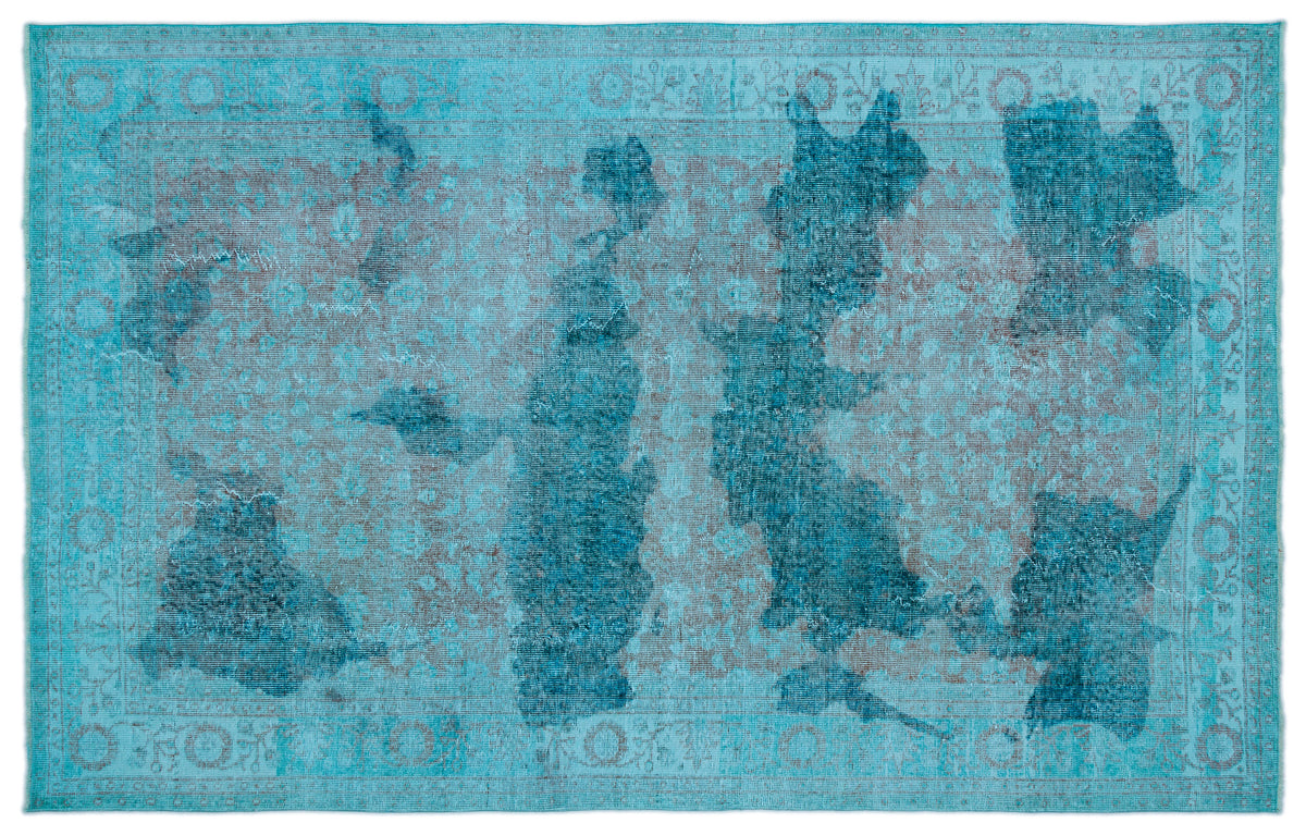 Turquoise  Over Dyed Vintage Rug 6&#39;1&#39;&#39; x 9&#39;6&#39;&#39; ft 185 x 290 cm