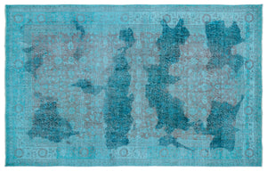 Turquoise  Over Dyed Vintage Rug 6'1'' x 9'6'' ft 185 x 290 cm