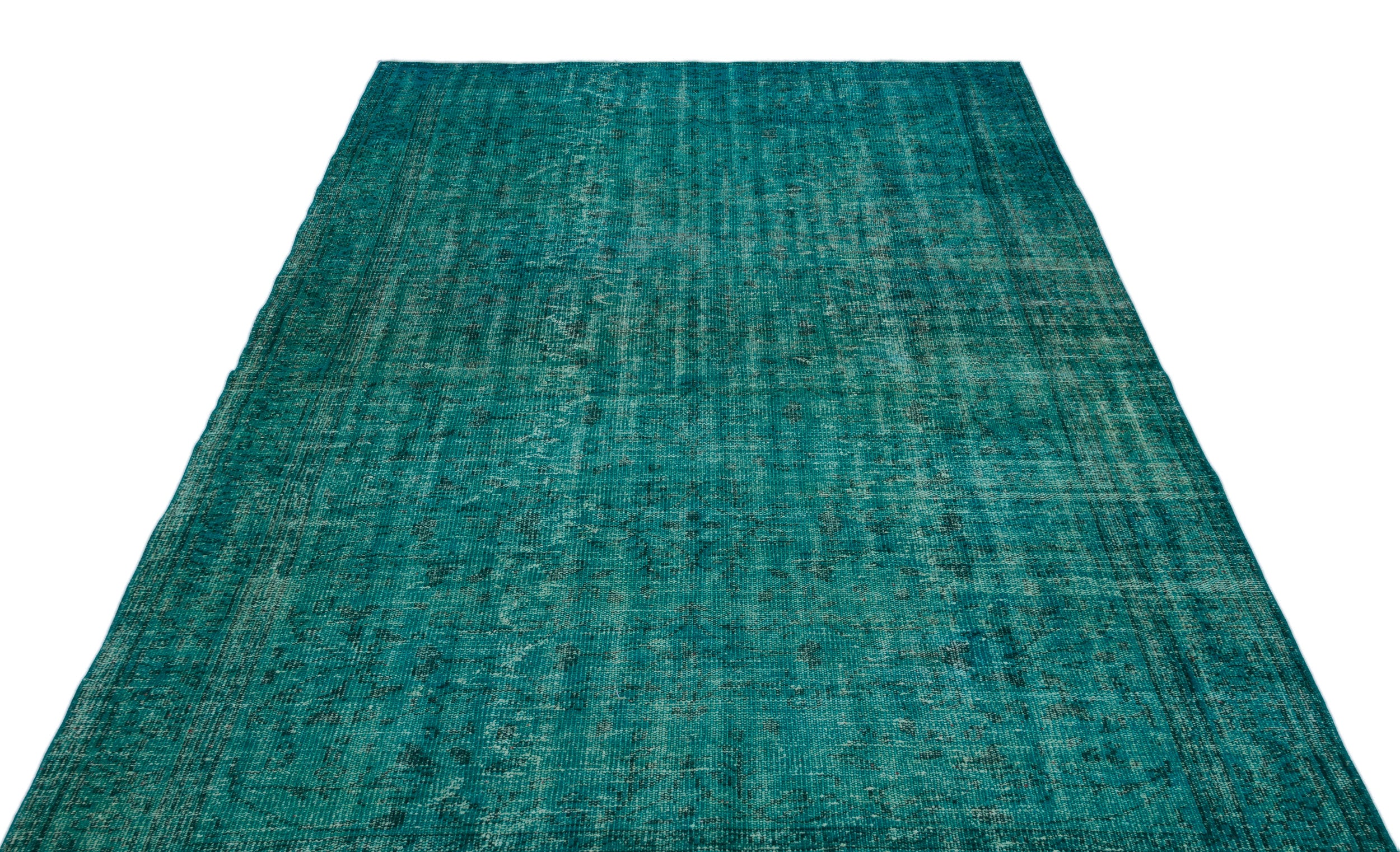 Turquoise  Over Dyed Vintage Rug 5'11'' x 8'6'' ft 180 x 260 cm