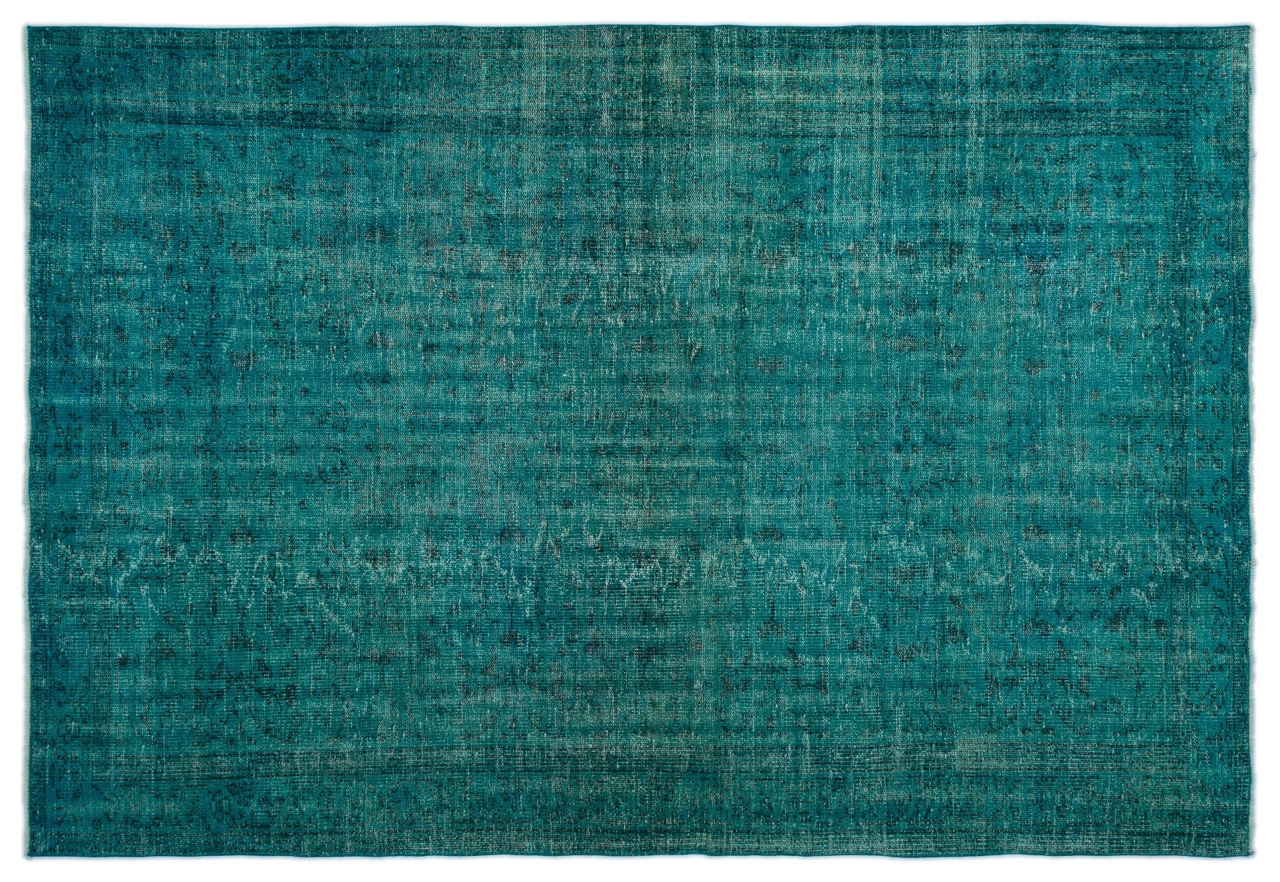 Turquoise  Over Dyed Vintage Rug 5'11'' x 8'6'' ft 180 x 260 cm