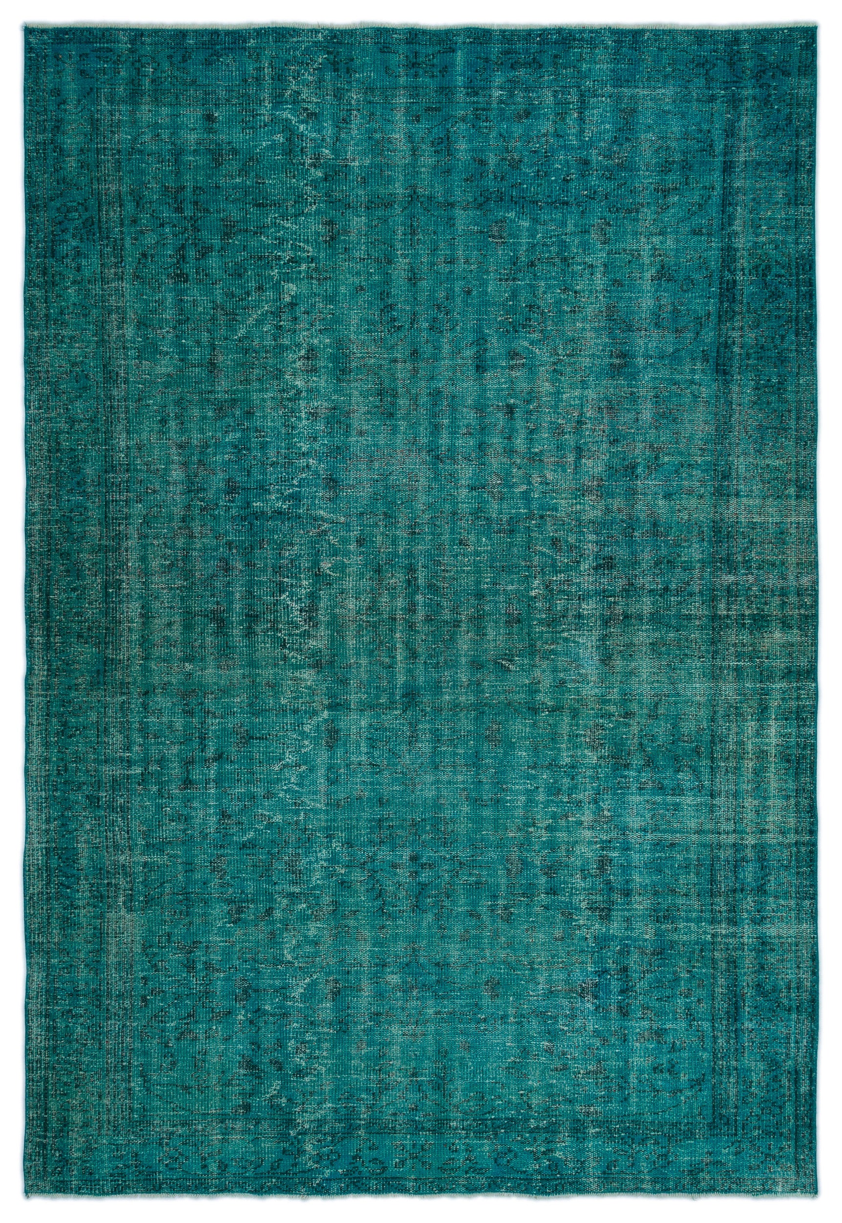 Turquoise  Over Dyed Vintage Rug 5'11'' x 8'6'' ft 180 x 260 cm