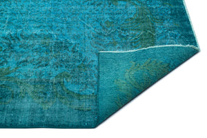 Turquoise  Over Dyed Vintage Rug 5'9'' x 9'3'' ft 174 x 281 cm