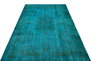 Turquoise  Over Dyed Vintage Rug 5'9'' x 9'3'' ft 174 x 281 cm