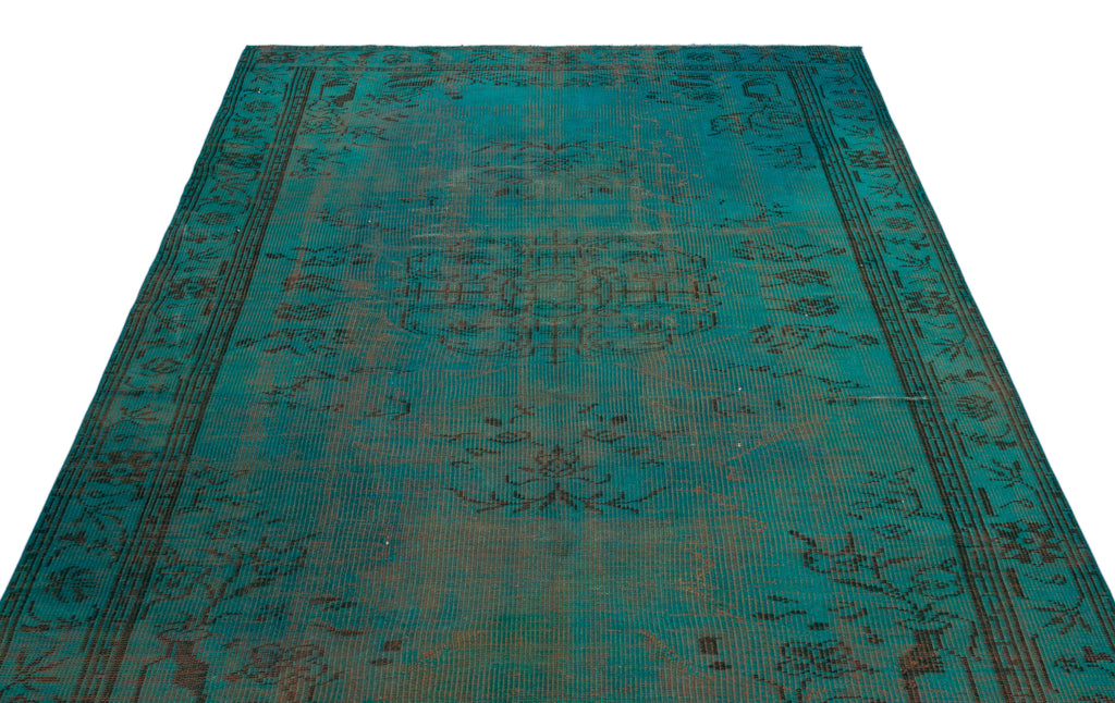 Turquoise  Over Dyed Vintage Rug 5'9'' x 8'8'' ft 174 x 263 cm