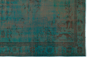 Turquoise  Over Dyed Vintage Rug 5'9'' x 8'8'' ft 174 x 263 cm