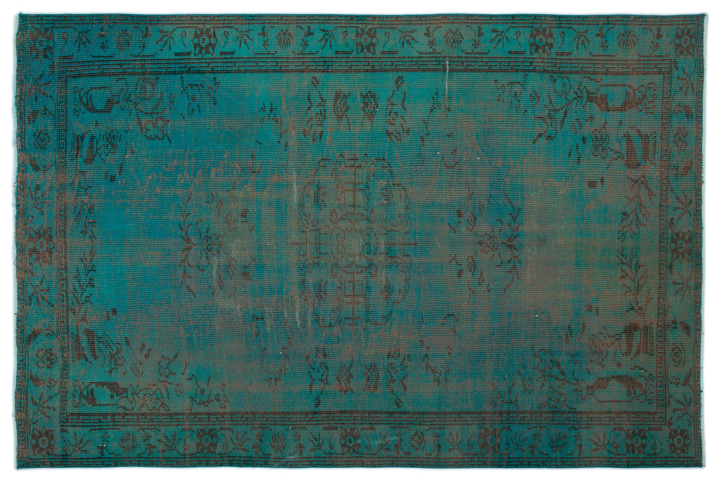 Turquoise  Over Dyed Vintage Rug 5'9'' x 8'8'' ft 174 x 263 cm