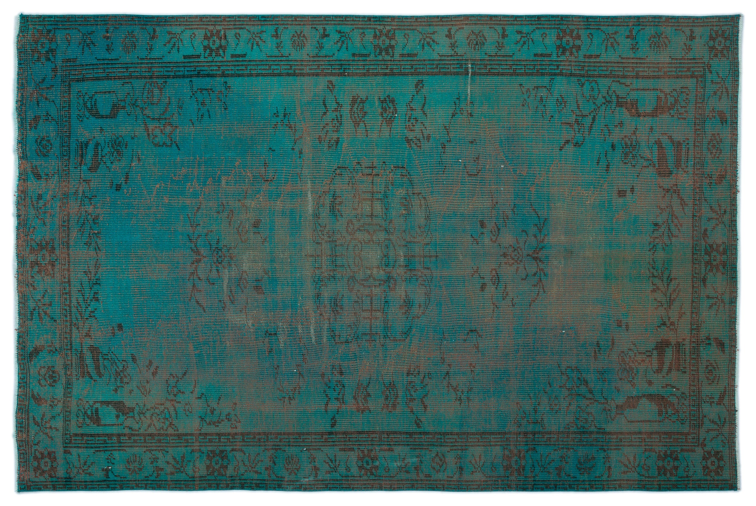 Turquoise  Over Dyed Vintage Rug 5'9'' x 8'8'' ft 174 x 263 cm