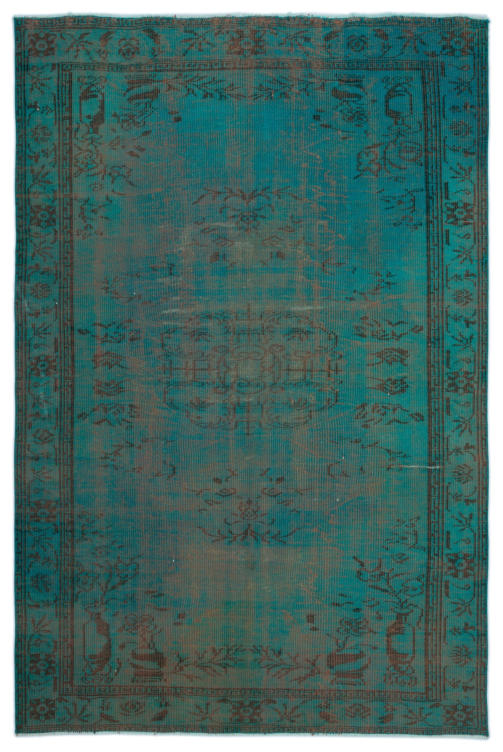 Turquoise  Over Dyed Vintage Rug 5'9'' x 8'8'' ft 174 x 263 cm