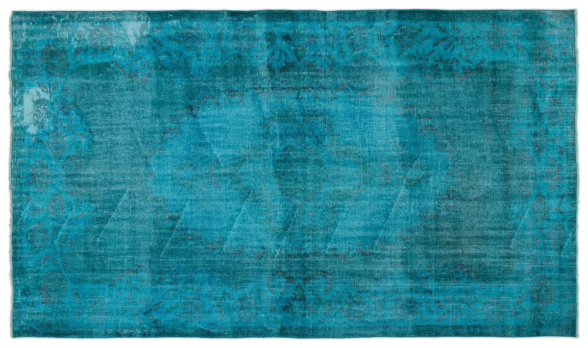 Turquoise  Over Dyed Vintage Rug 5&#39;9&#39;&#39; x 9&#39;9&#39;&#39; ft 176 x 298 cm