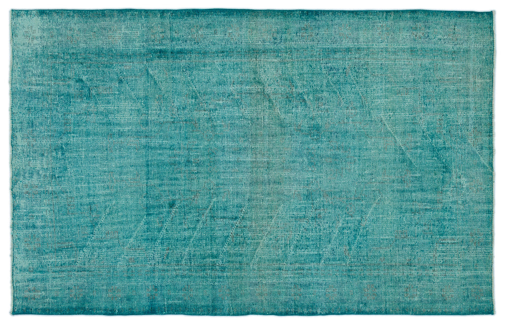 Turquoise  Over Dyed Vintage Rug 5'4'' x 8'4'' ft 162 x 255 cm