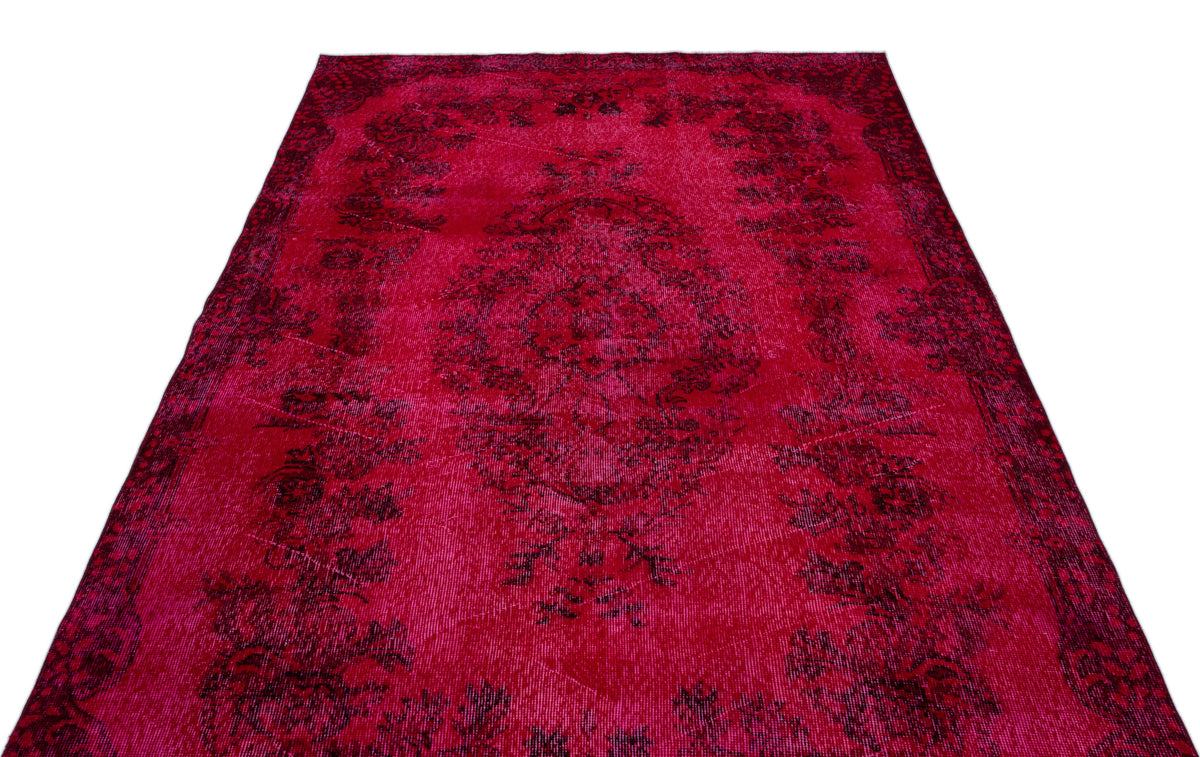 Red Over Dyed Vintage Rug 5&#39;9&#39;&#39; x 9&#39;7&#39;&#39; ft 175 x 292 cm