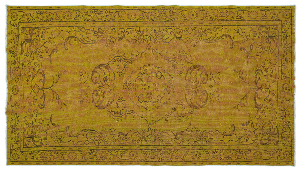 Yellow Over Dyed Vintage Rug 4&#39;11&#39;&#39; x 8&#39;12&#39;&#39; ft 151 x 274 cm