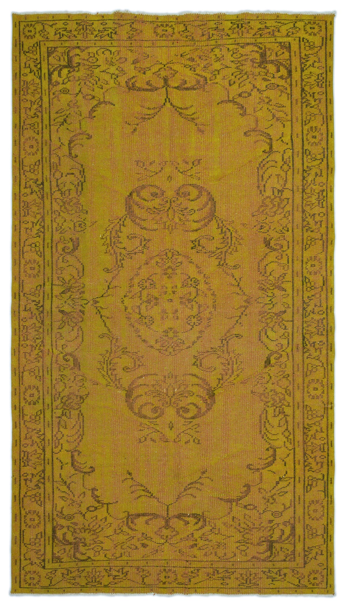 Yellow Over Dyed Vintage Rug 4&#39;11&#39;&#39; x 8&#39;12&#39;&#39; ft 151 x 274 cm