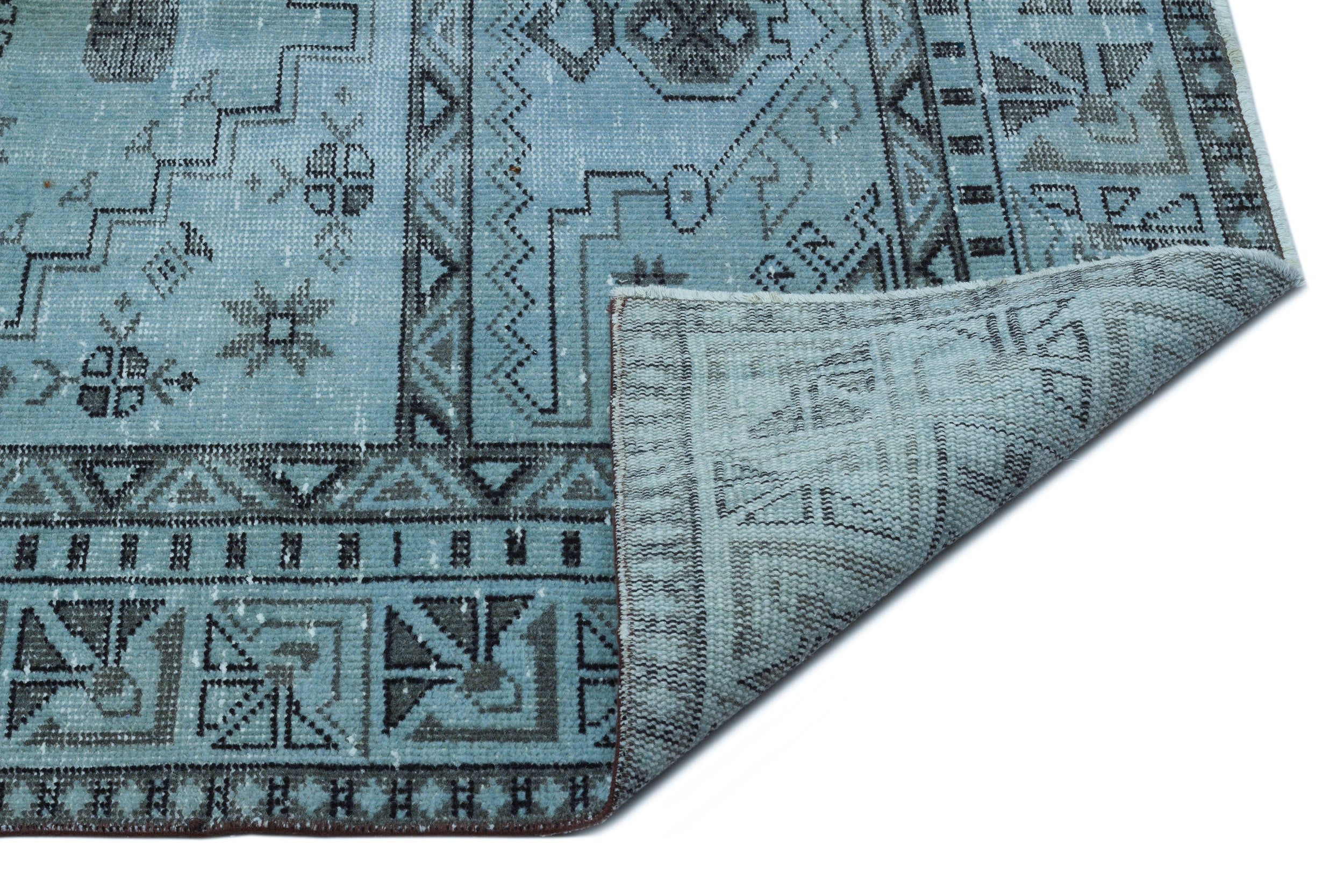 Blue Over Dyed Vintage Rug 5'2'' x 9'1'' ft 157 x 278 cm