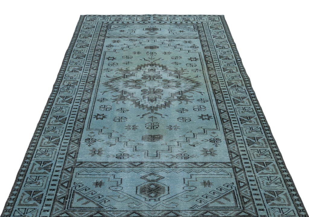 Blue Over Dyed Vintage Rug 5'2'' x 9'1'' ft 157 x 278 cm
